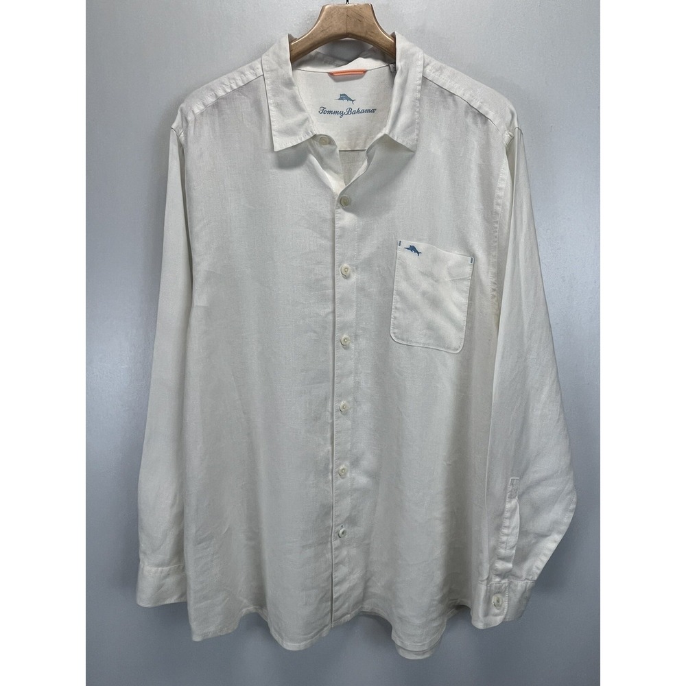 Mens Tommy Bahamas 100% Linen Button up Shirt Sz XXL VGUC Ivory Beach Vaca